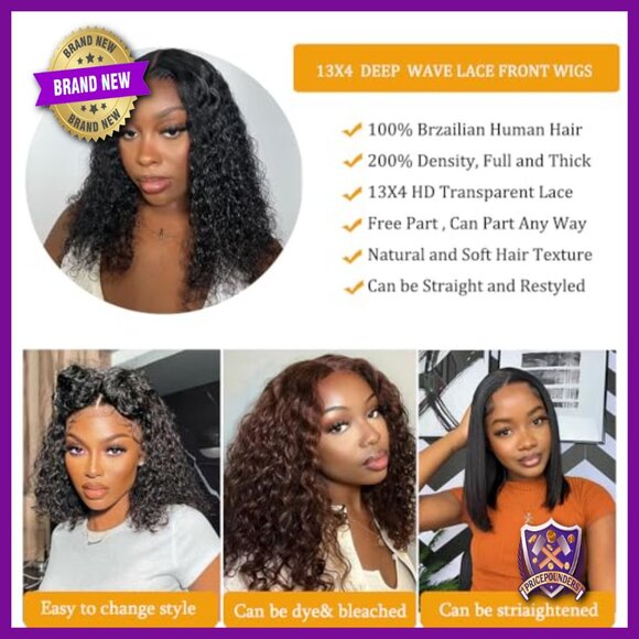 13x4 Lace Front Bob Wig Human Hair Deep Wave 200% Density Pre Plucked